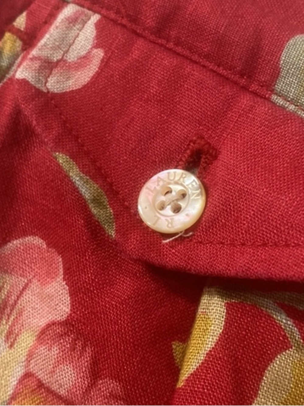 Vintage Ralph Lauren Linen Floral Bermuda Shorts Red Cottagecore 6P - Picture 11 of 15